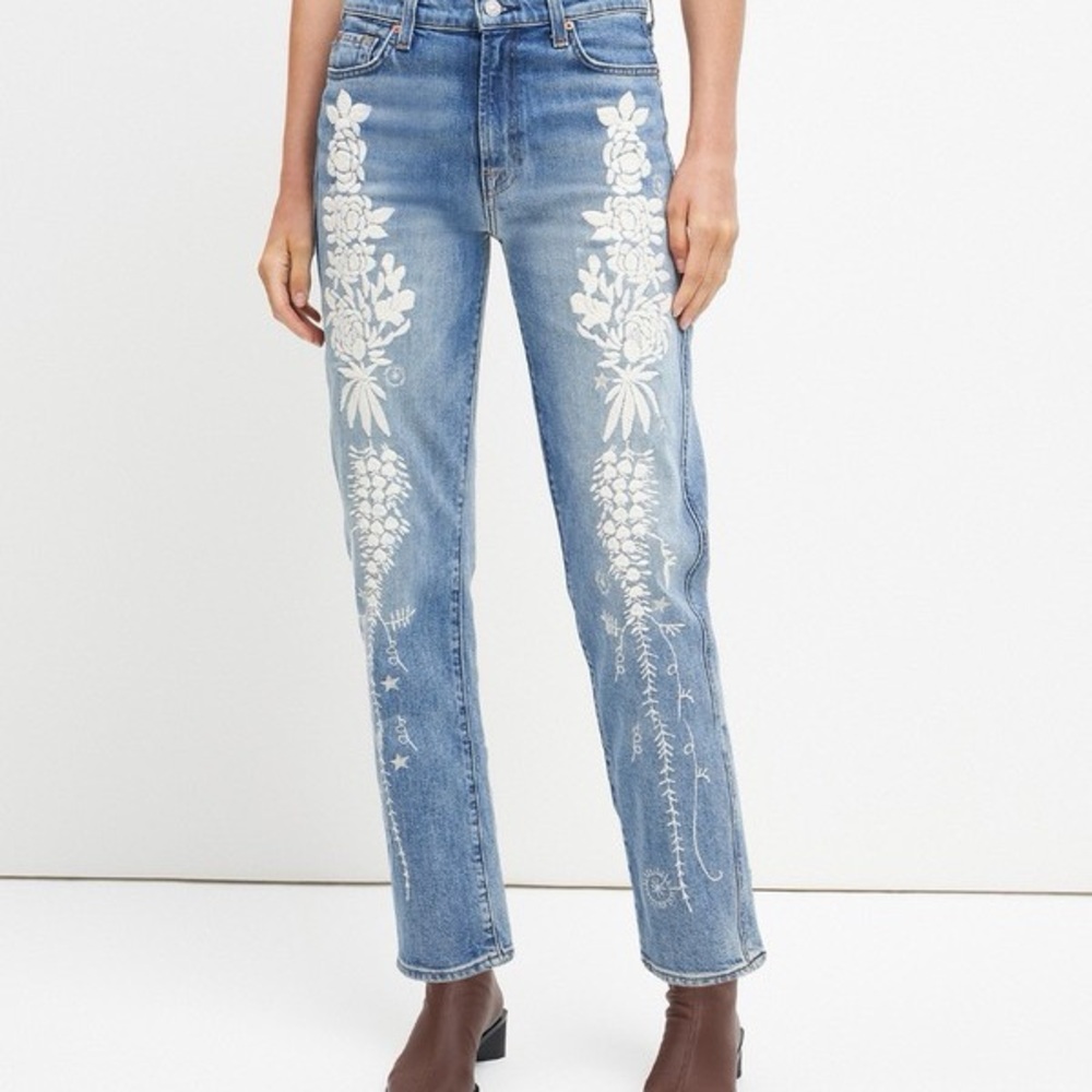 7 for all mankind Blue Floral Embroidered Jeans